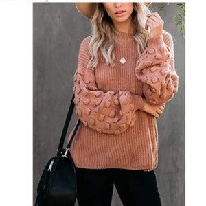 New Oversized Cluster Puff Sleeves Sweater